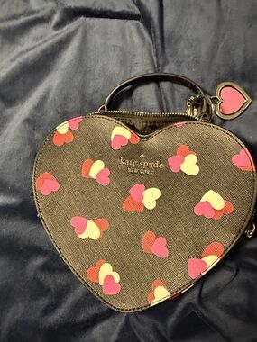 kate spade Black Heart-Shaped Mini Bag with Pink & Yellow Heart Motifs